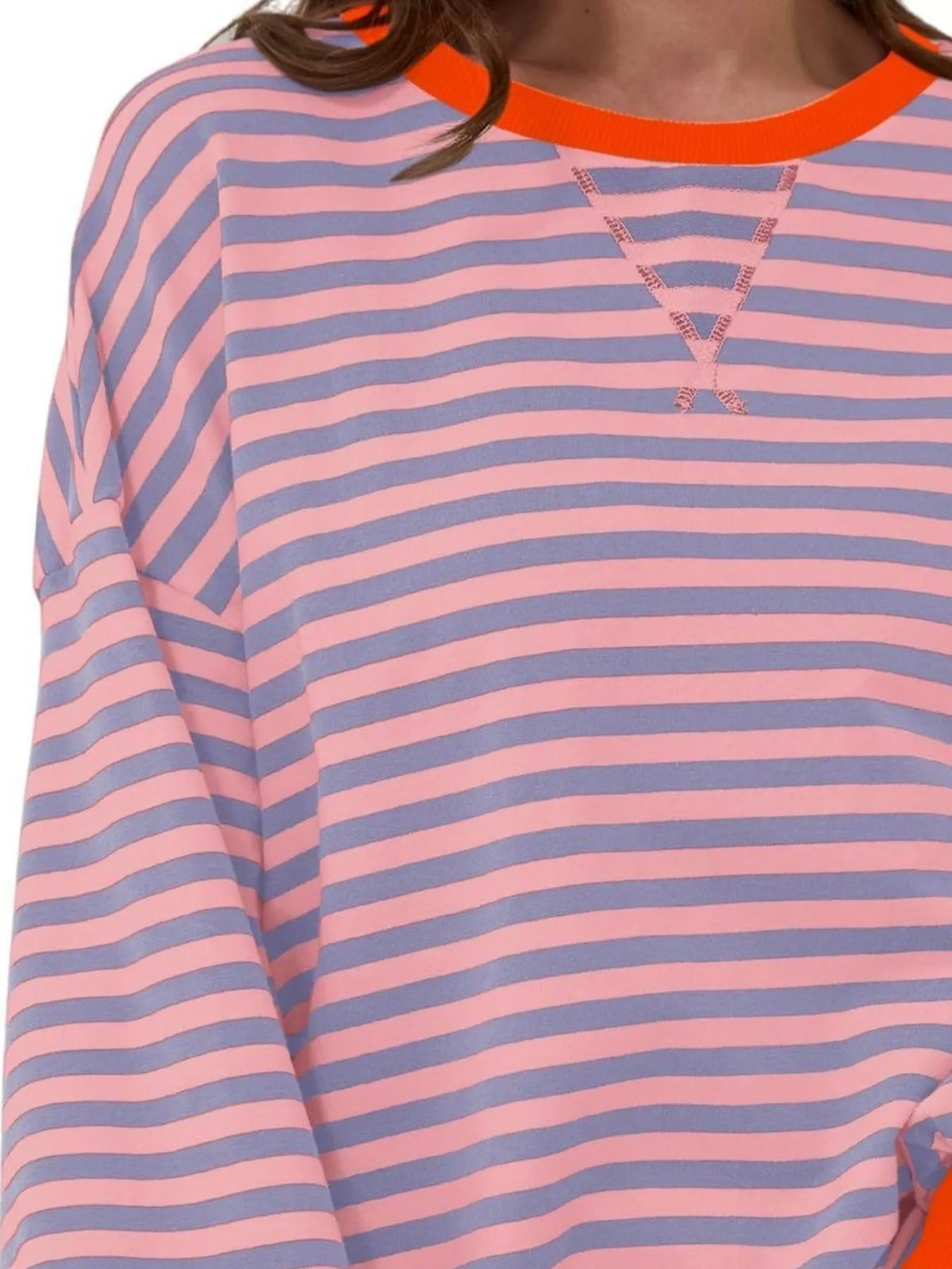 Striped Contrast Trim Oversized Sweatshirt - Lilixa.store