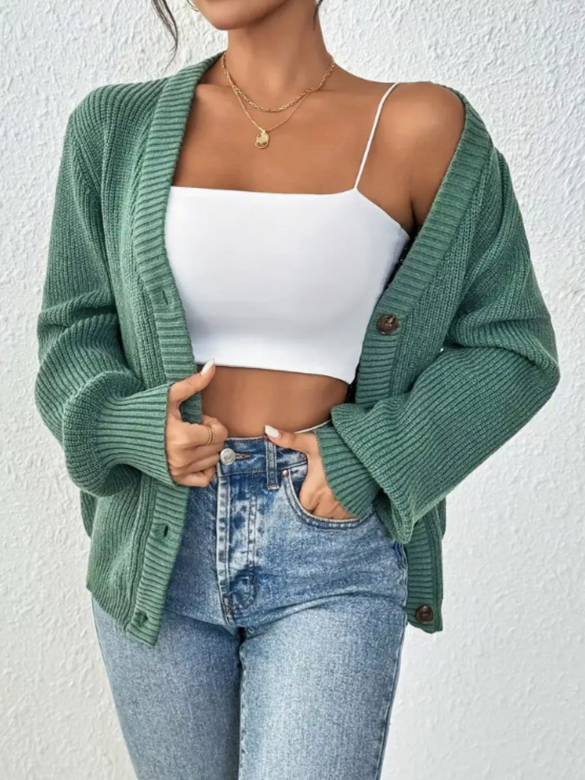 Button Front V-Neck Cardigan, view 2