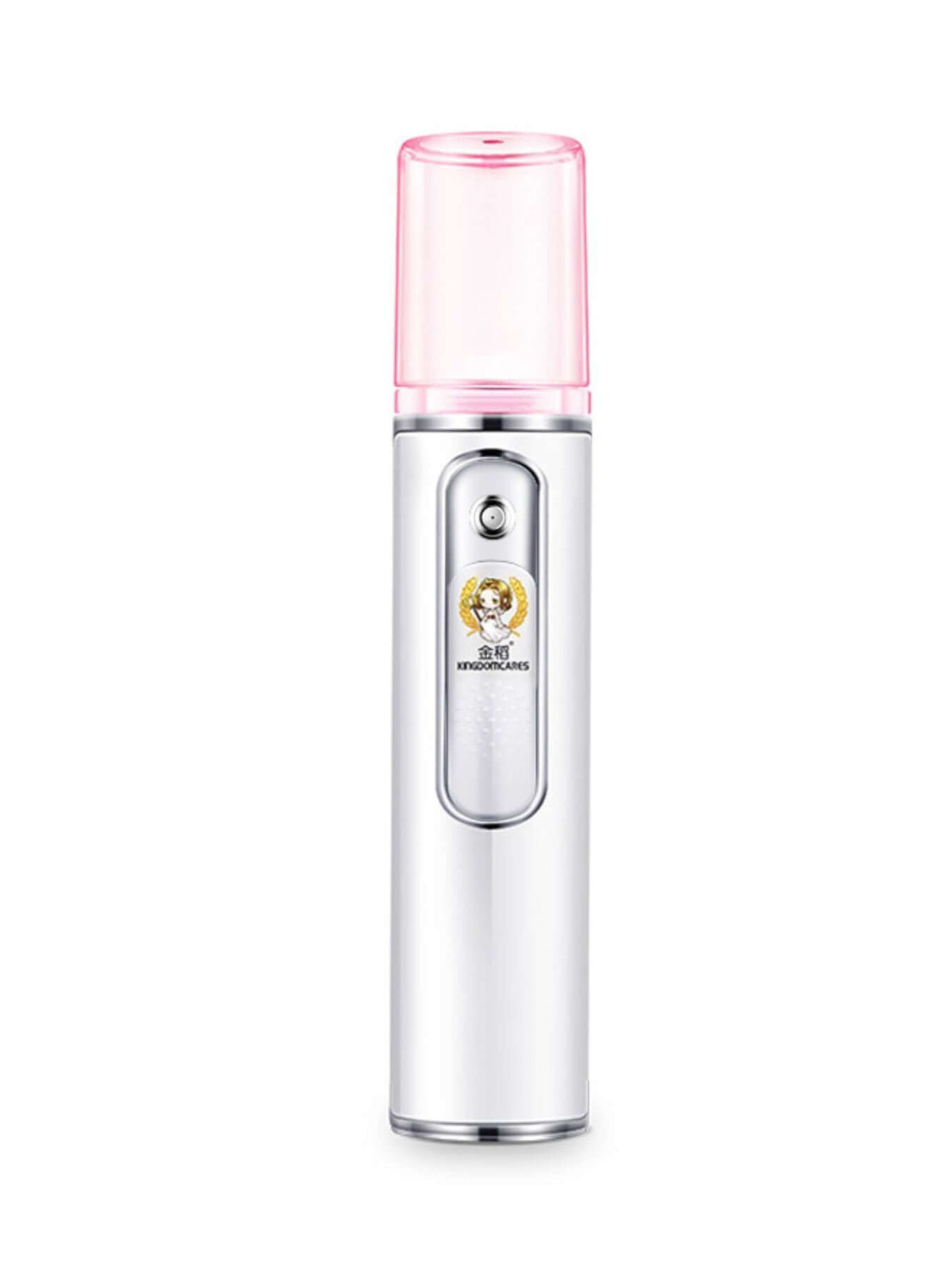 Portable Facial Mister Nano Sprayer in silver and pink design, ideal for on-the-go hydration and skincare.