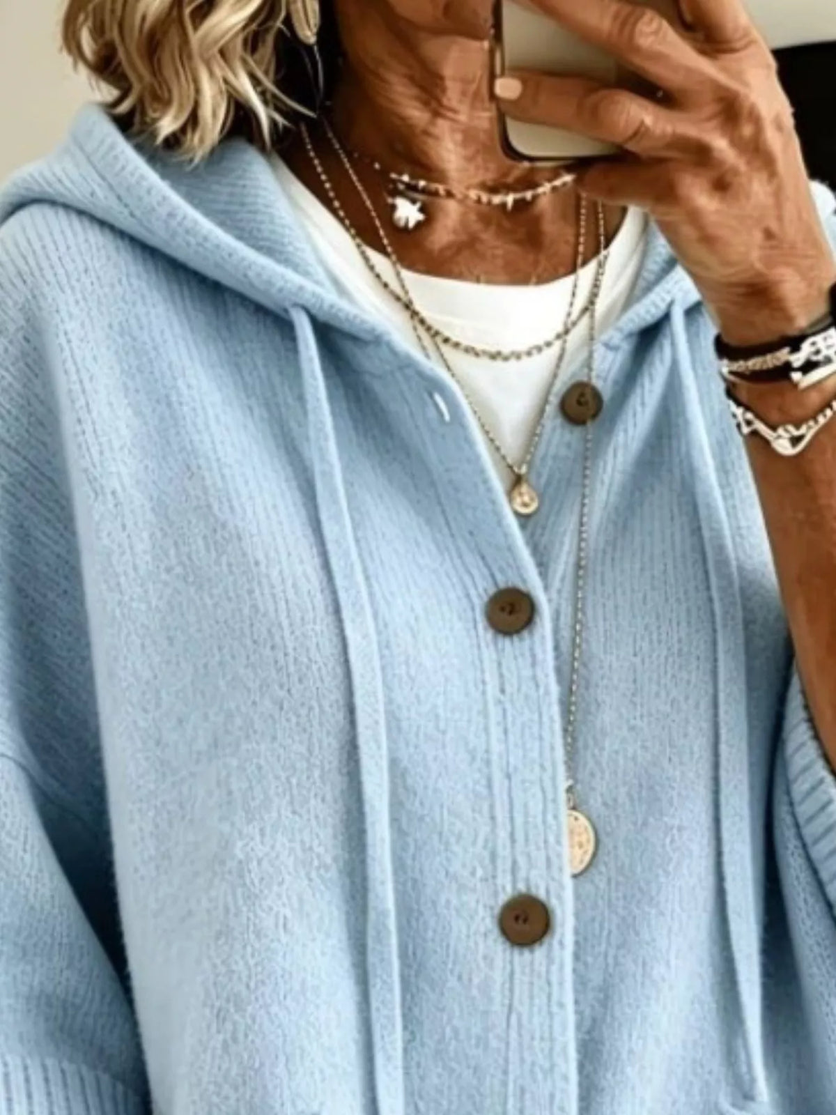 Full Size Hooded Button-Down Knit Cardigan Plus Size, view 6