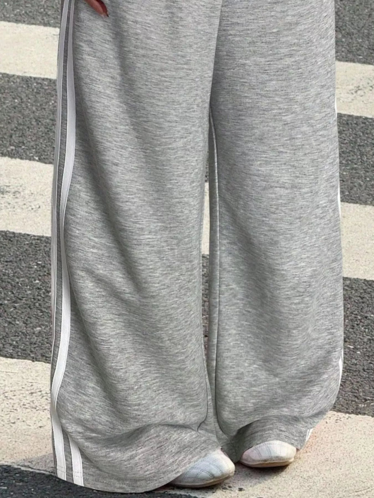 High-Waisted Wide-Leg Track Pants with Side Stripes, view 8