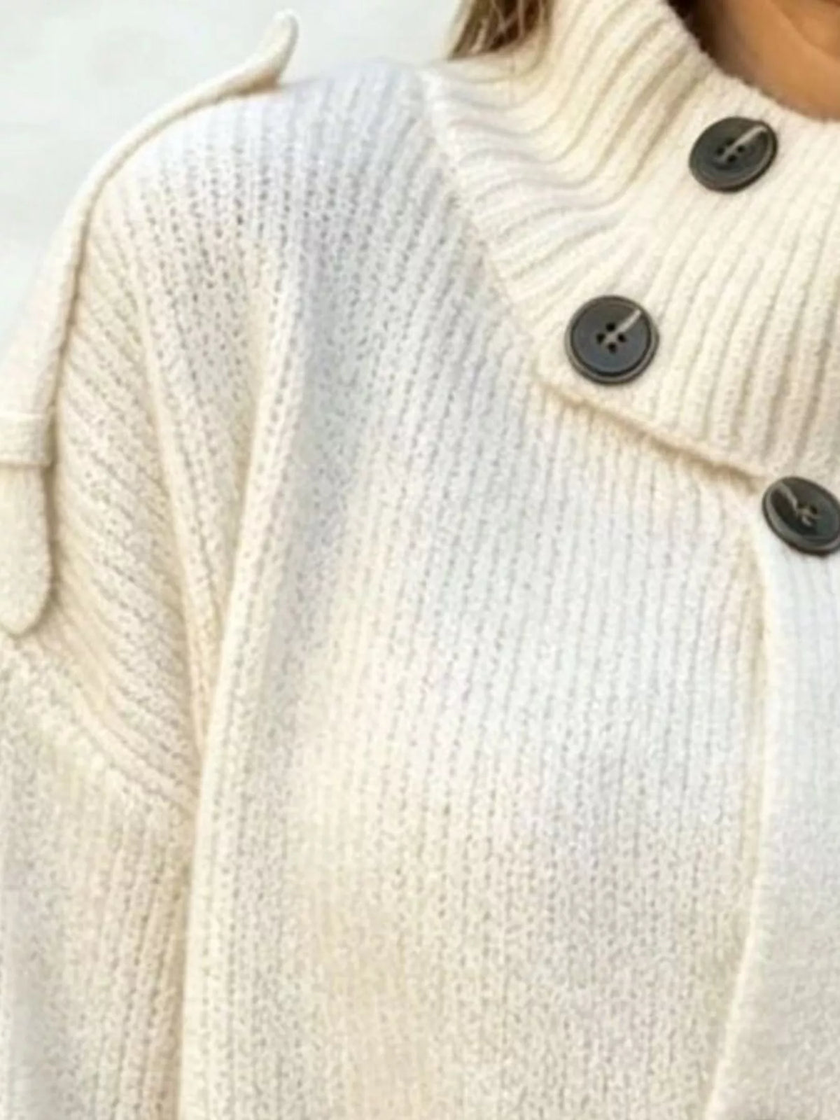 Full Size Button-Up Mock Neck Cardigan Plus Size - Lilixa.store
