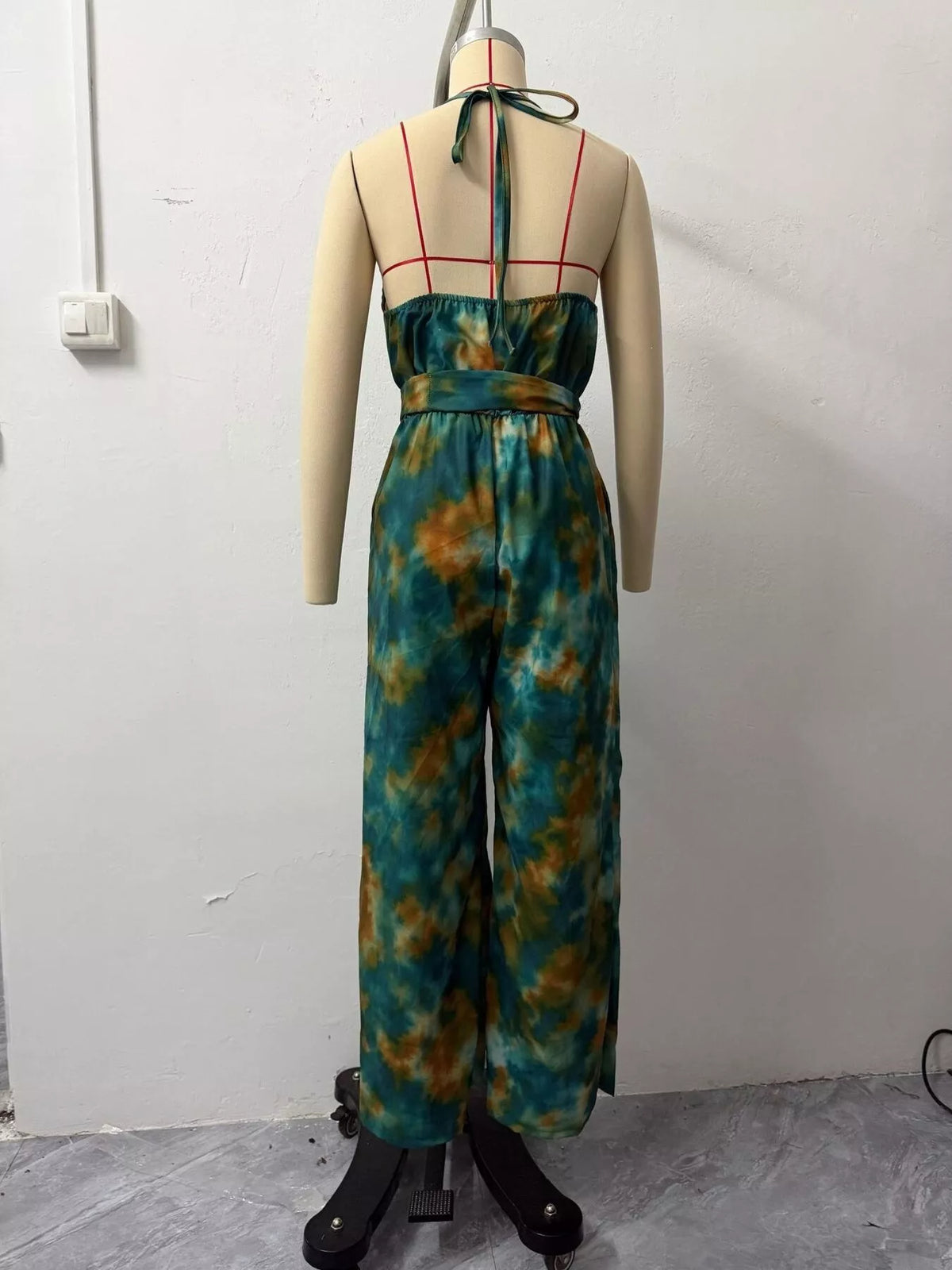 Full Size Tie-Dye Halter Neck Wide-Leg Jumpsuit Plus Size