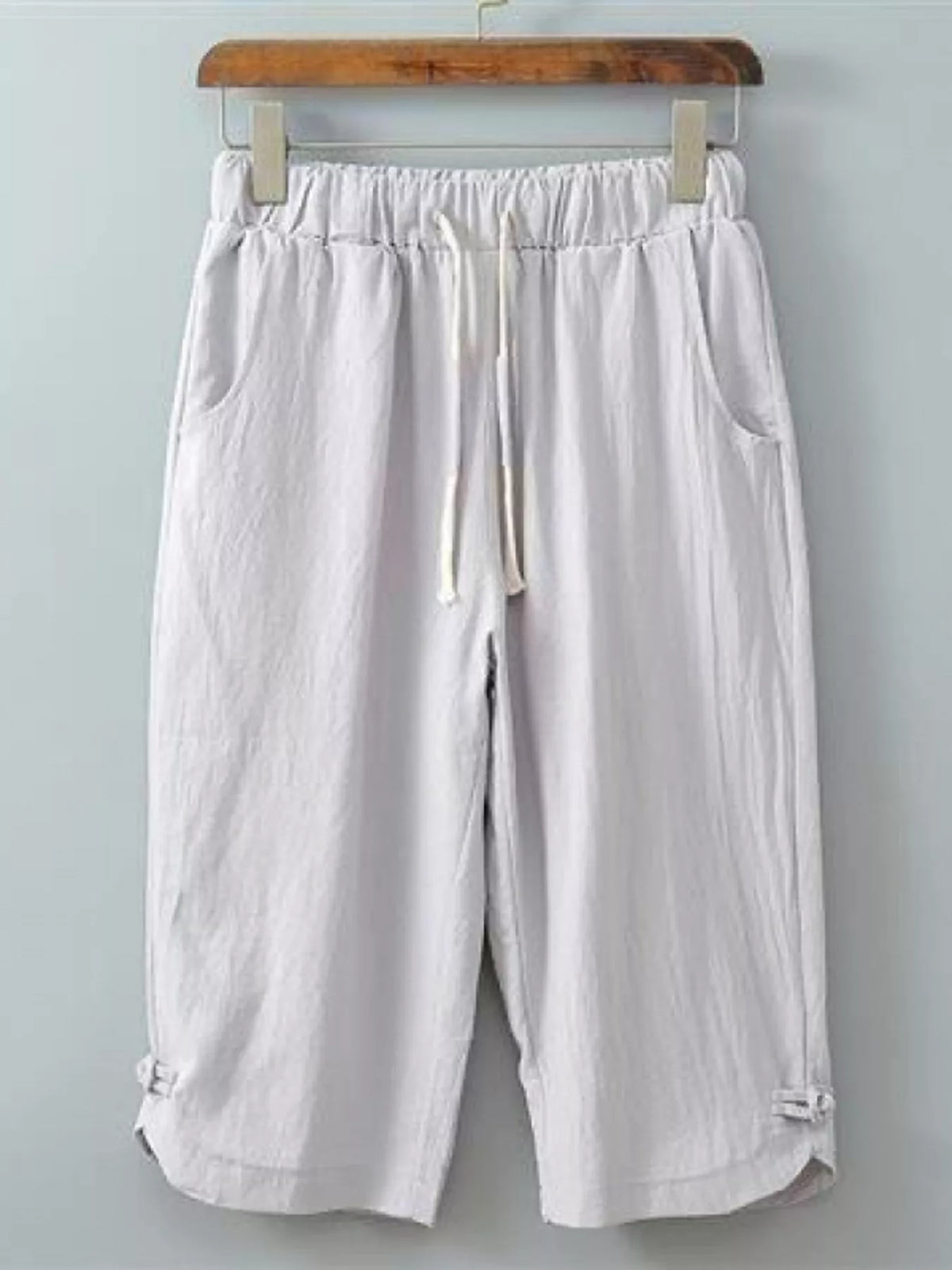 Men's Plus Size Casual Cropped Pants with Drawstring in Grey