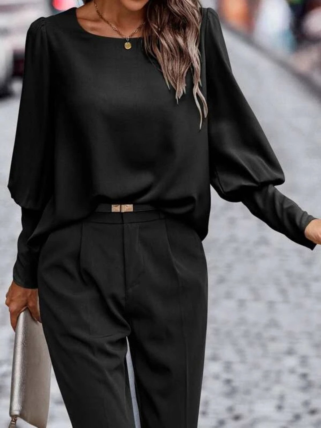 Round Neck Lantern Sleeve Blouse, view 5