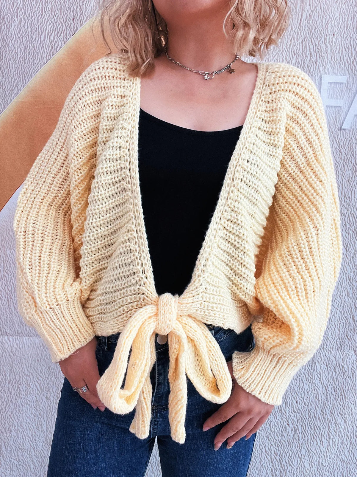 Tie Front Long Sleeve Cardigan - Lilixa.store