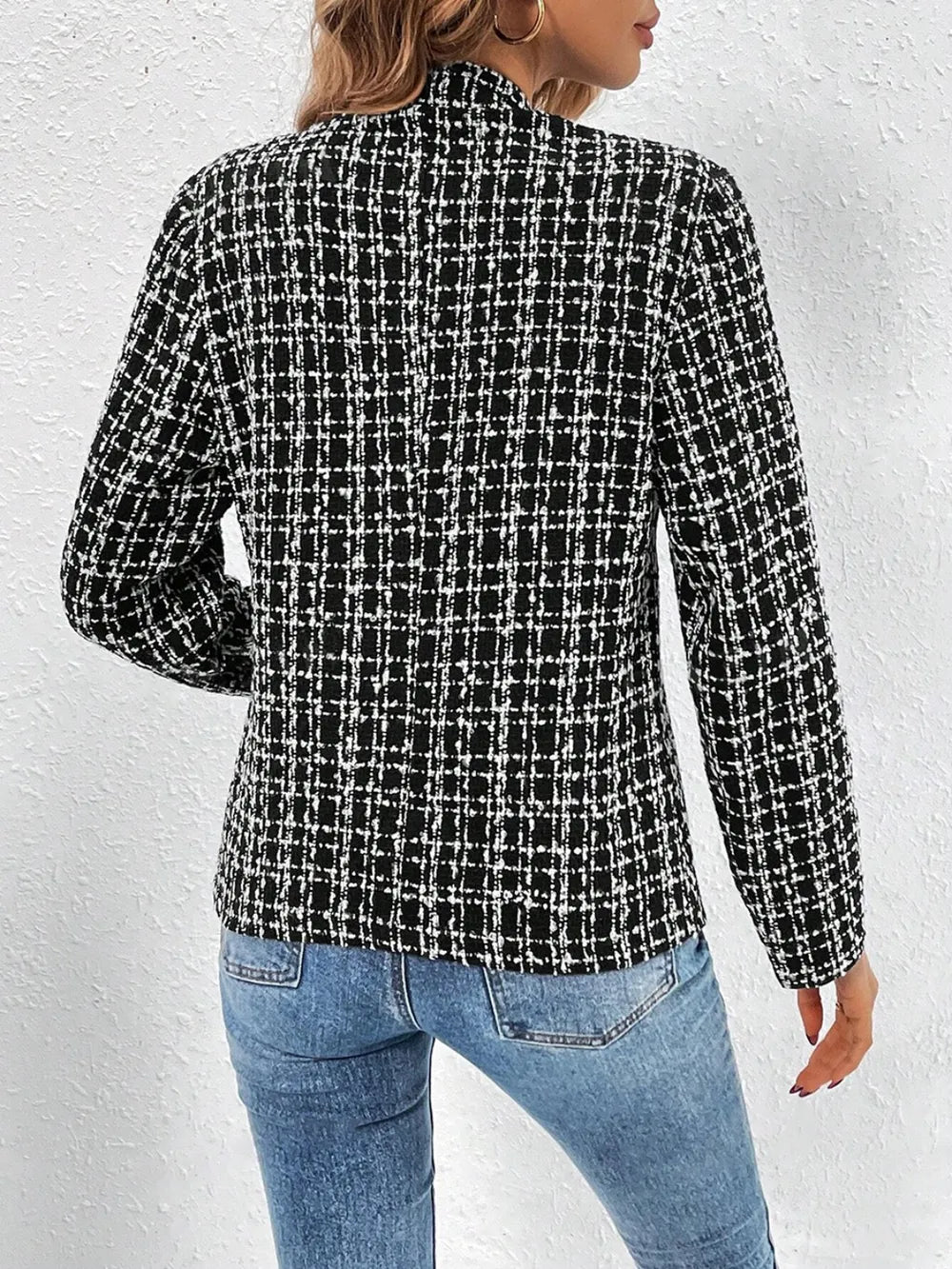Plaid Open Front Long Sleeve Jacket, view 5