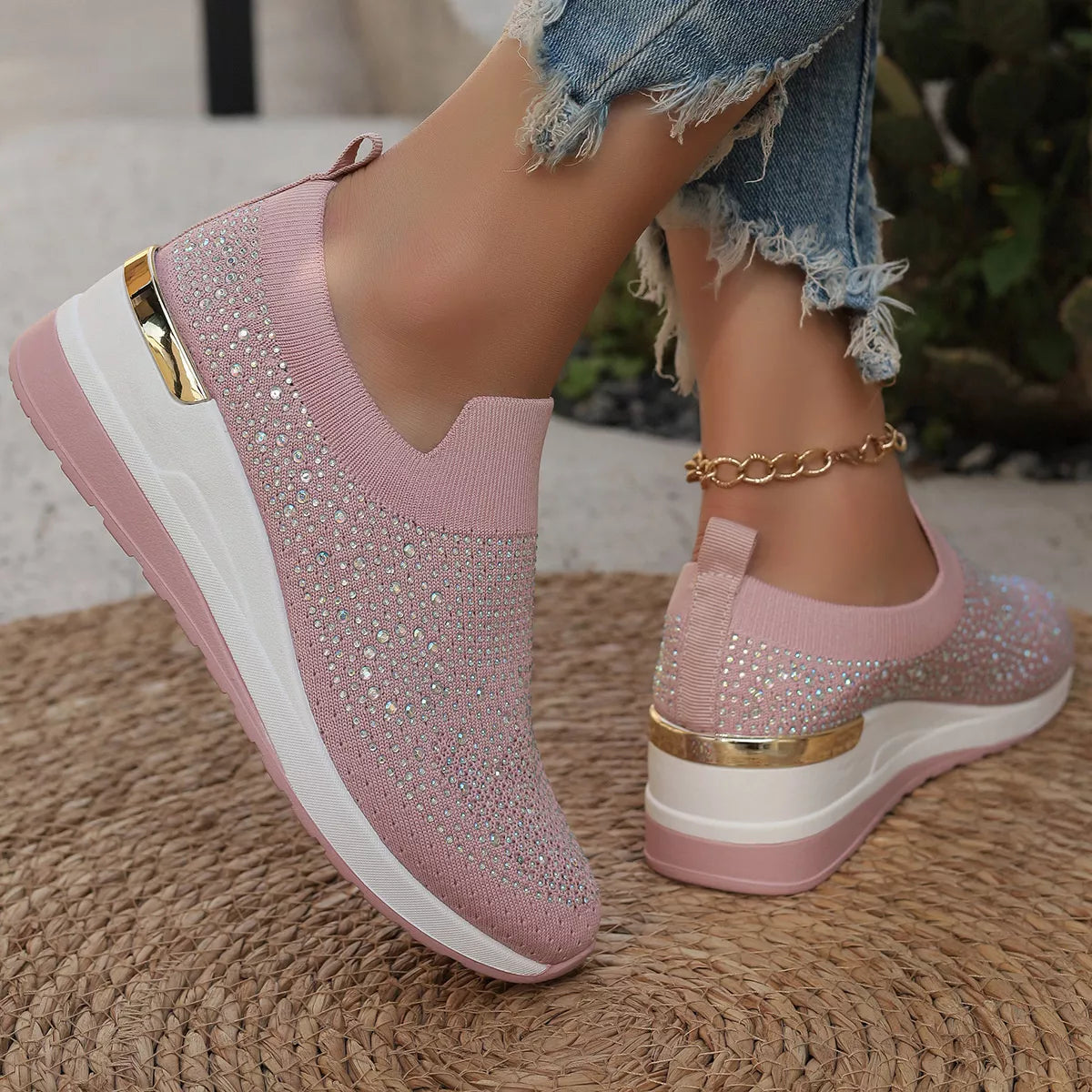 Rhinestone Round Toe Slip-Ons - Lilixa.store