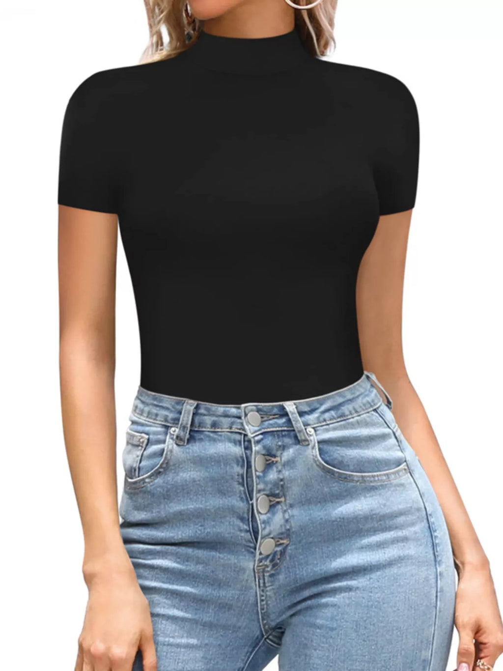 Mock Neck Short Sleeve Bodysuit - Lilixa.store