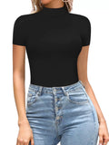 Mock Neck Short Sleeve Bodysuit - Lilixa.store