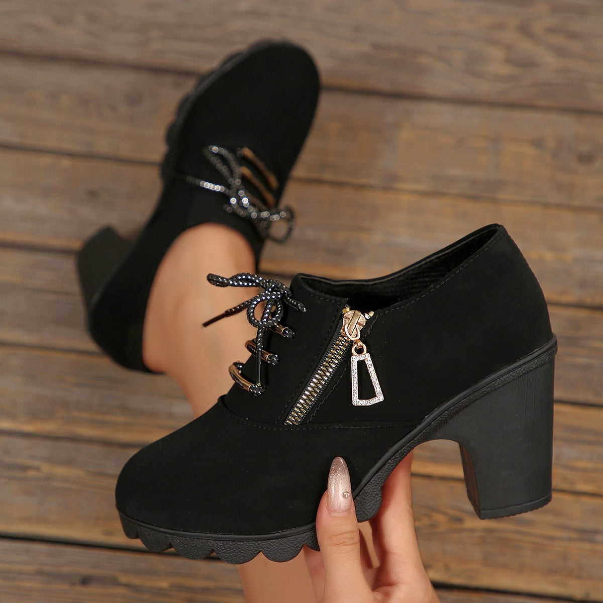 Lace-Up Block Heel Pumps - Lilixa.store