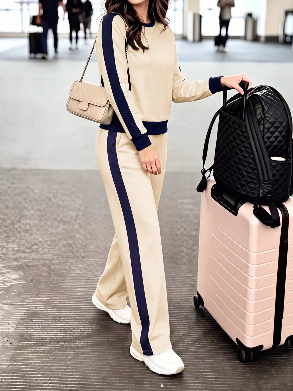 Contrast Side Stripes Top and Pants Set - Lilixa.store