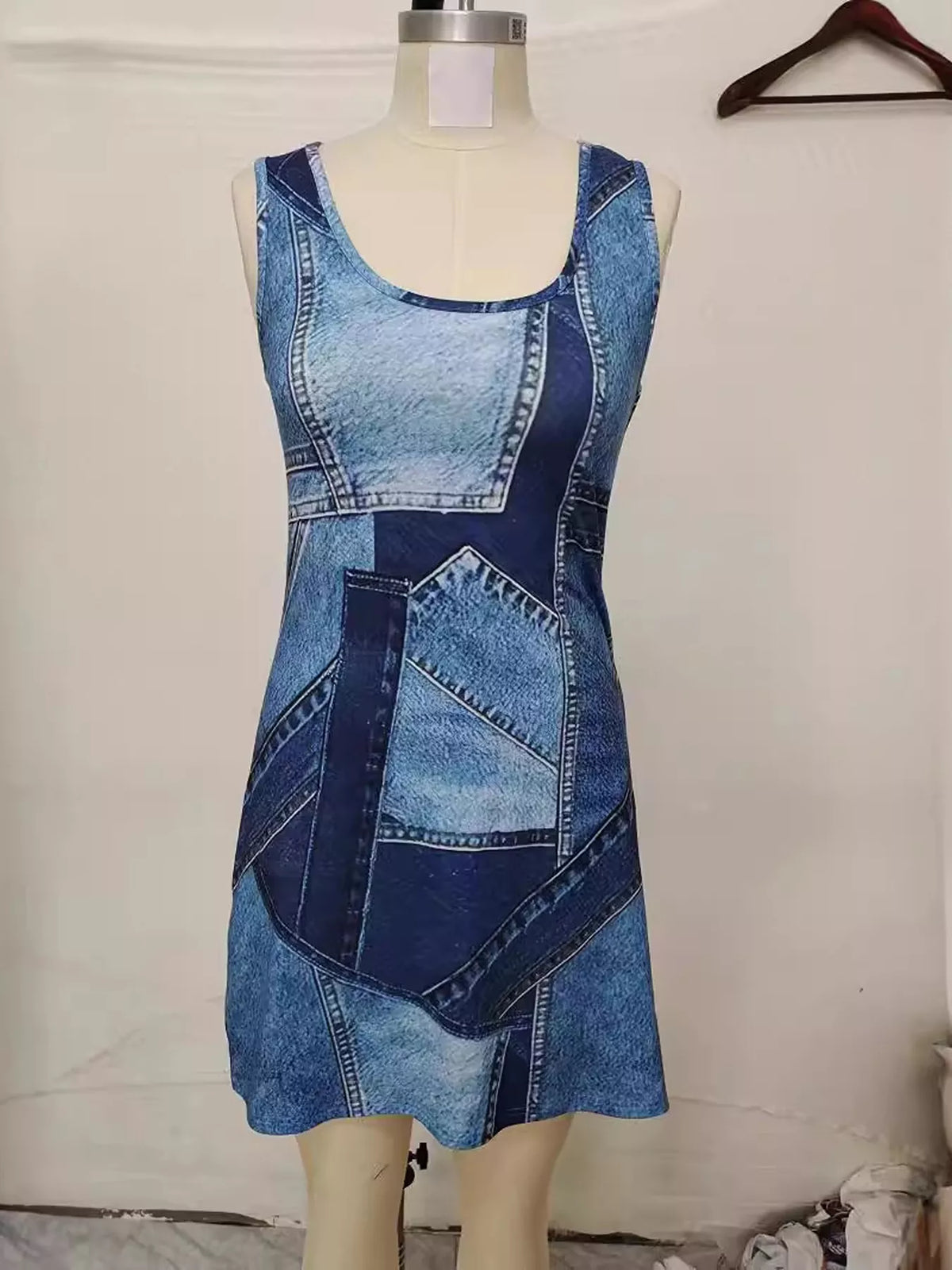 Patchwork Denim Sleeveless Dress - Lilixa.store