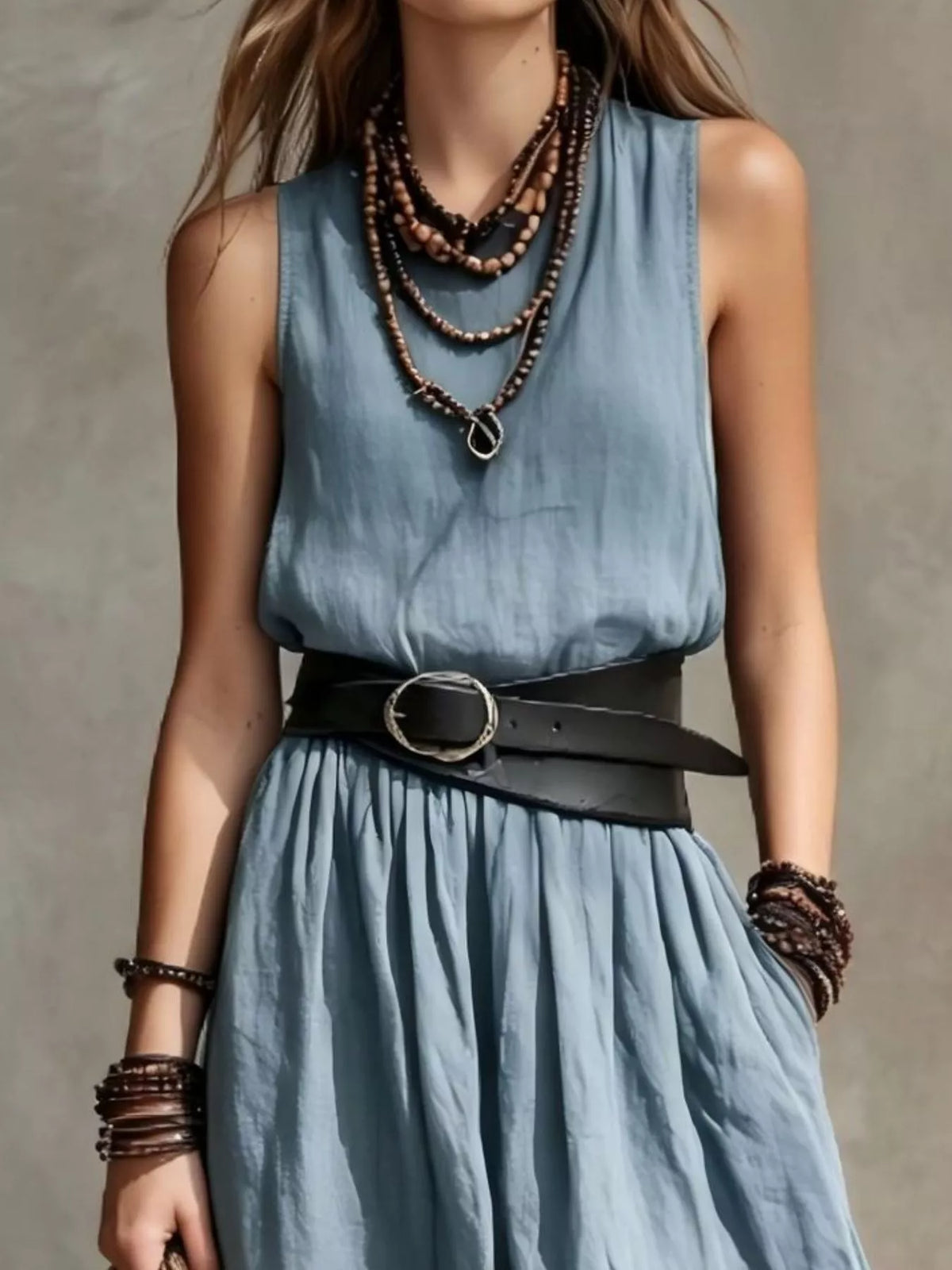 Full Size Round Neck Sleeveless Maxi Dress Plus Size - Lilixa.store