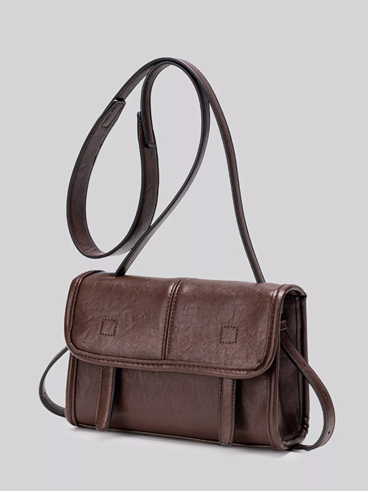 PU Leather Messenger Crossbody Bag with Flap Closure in Brown, view 9