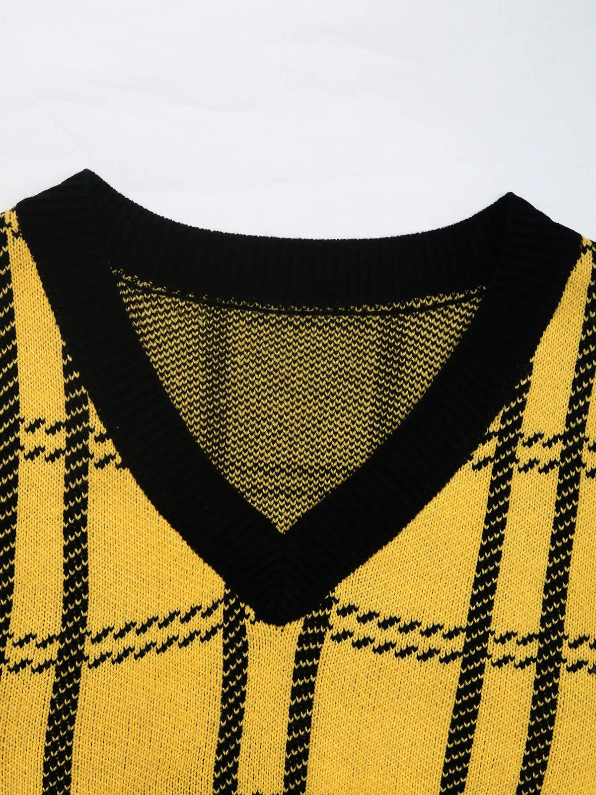 Plaid V-Neck Cropped Sweater Vest in Yellow, view 7