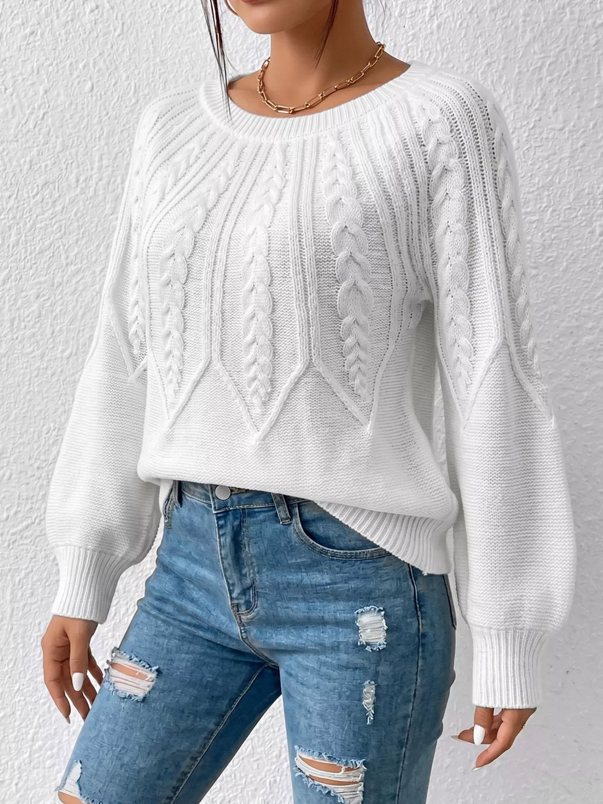 Cable-Knit Round Neck Sweater
