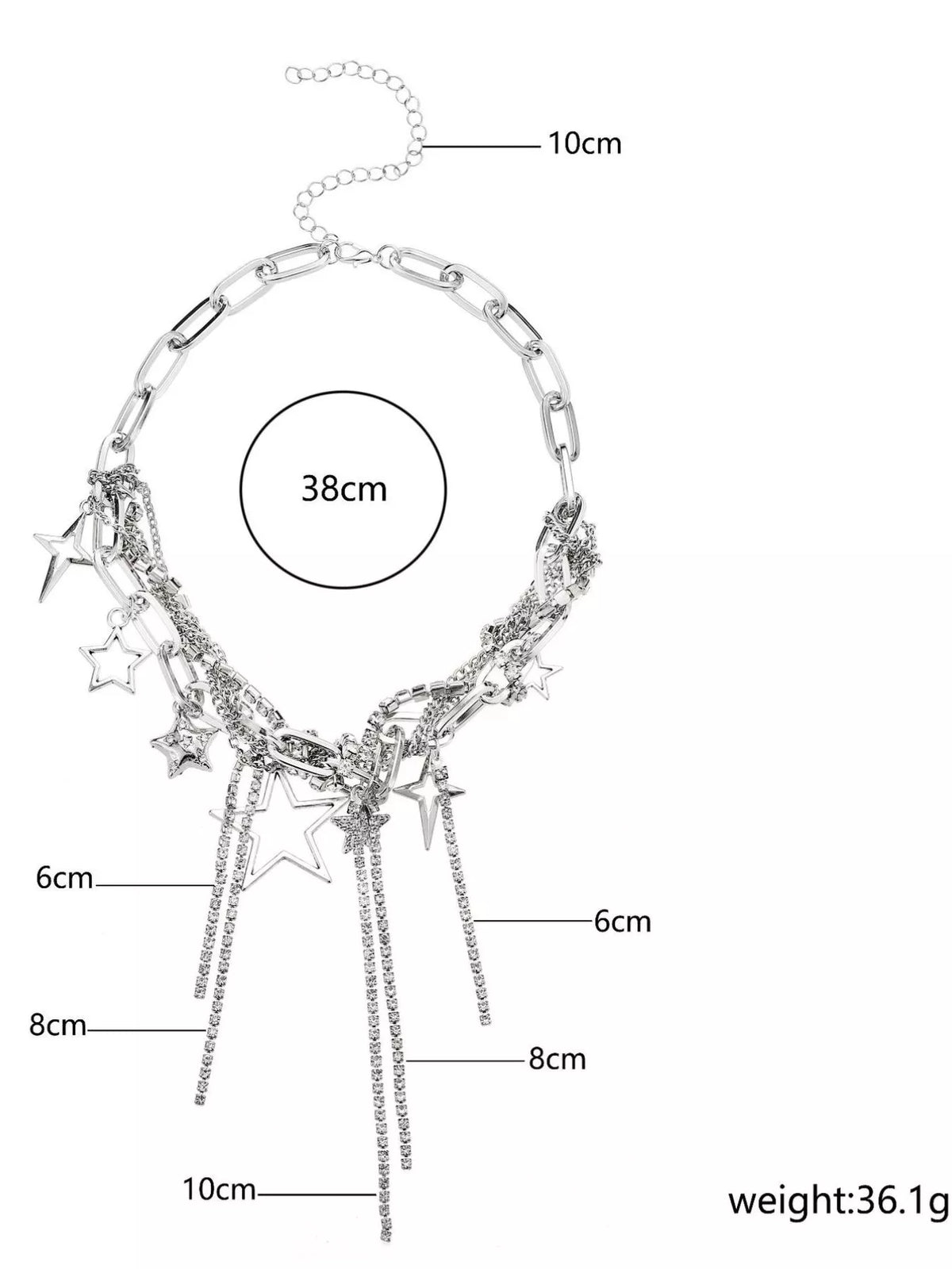 Chunky Chain Star Tassel Necklace in Silver, view 6