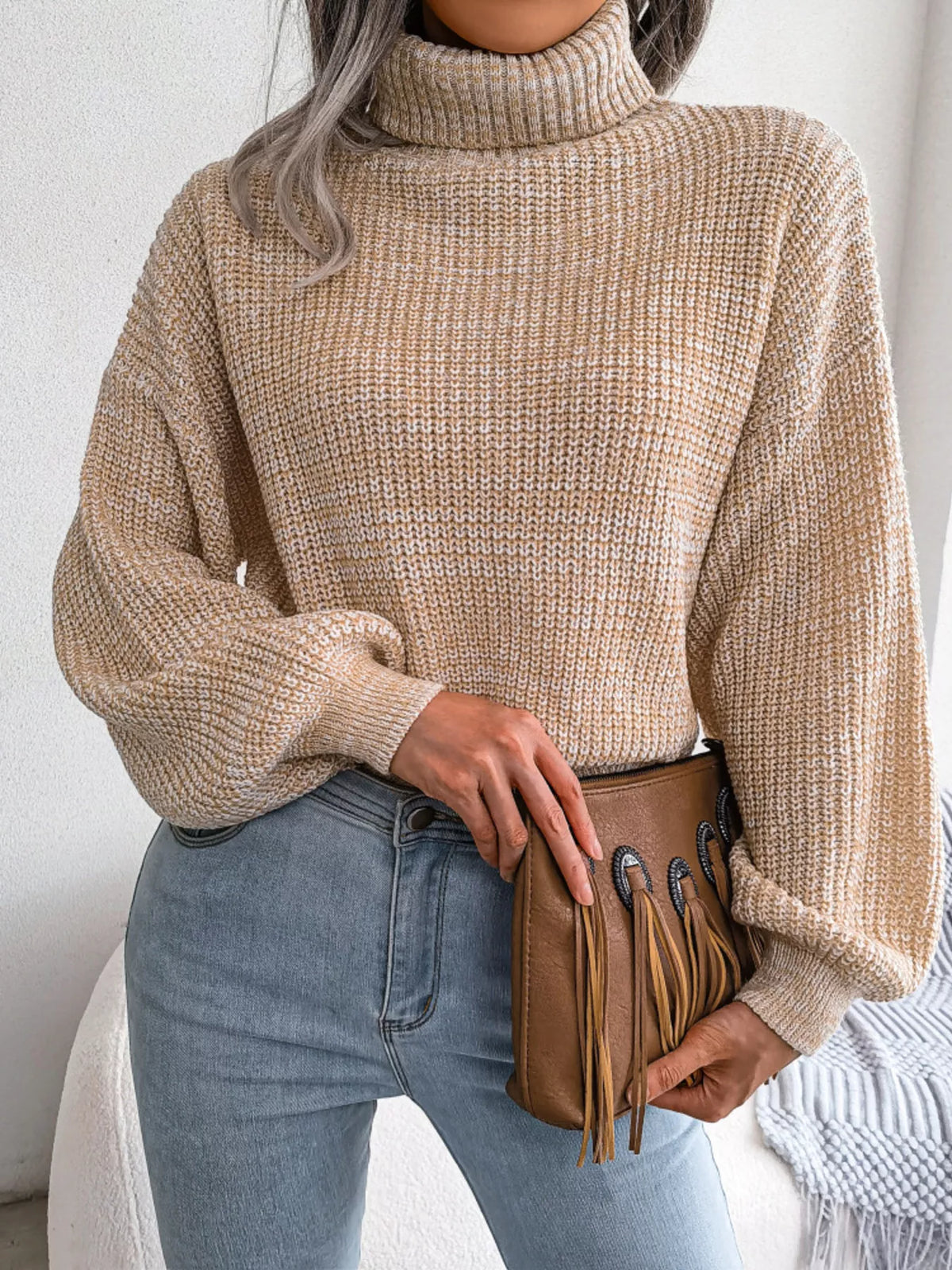 Turtleneck Dropped Shoulder Sweater