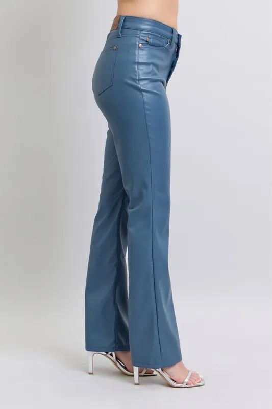 Judy Blue Full Size High Waist Tummy Control Faux Leather Bootcut Pants Plus Size - Lilixa.store