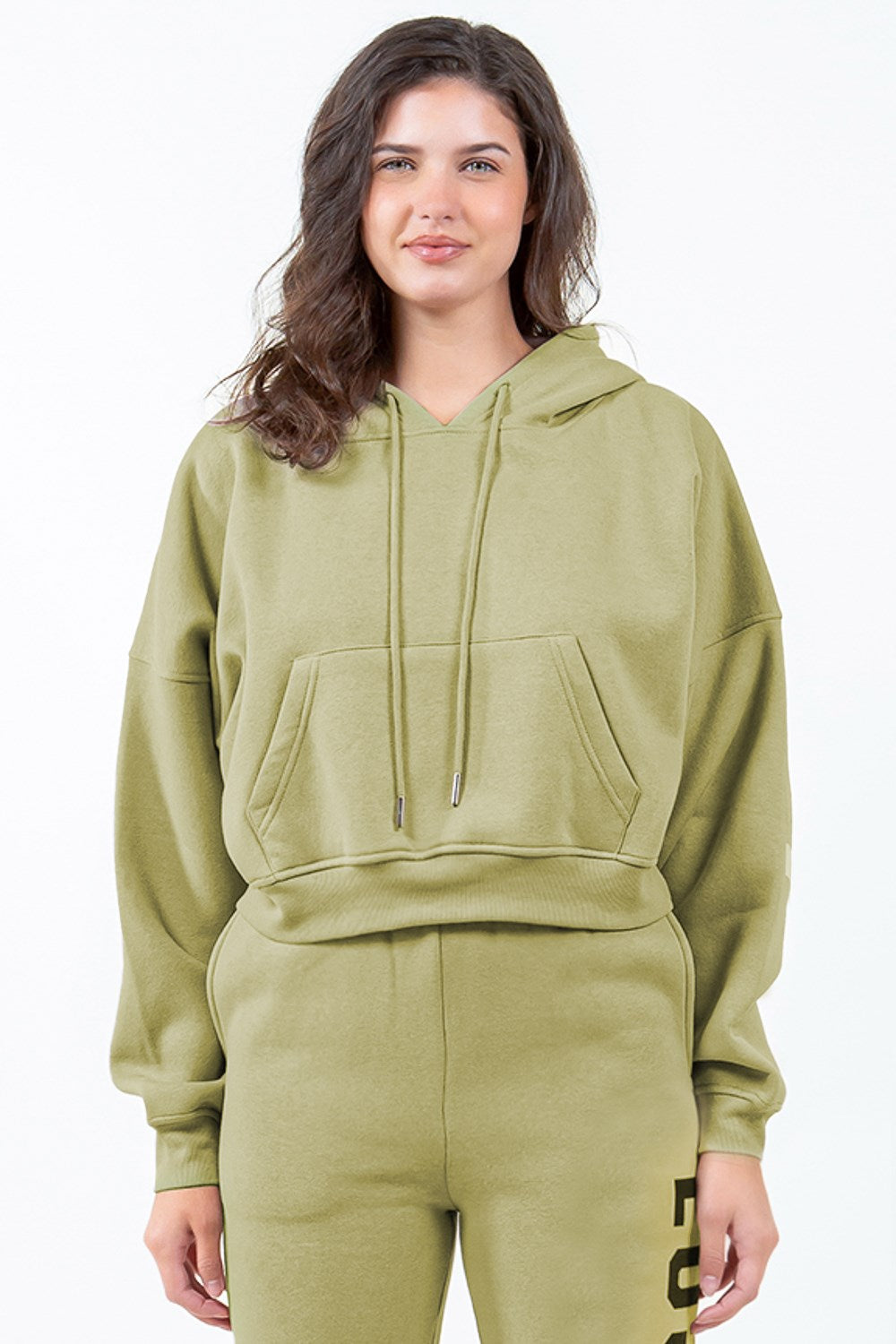 American Bazi Letter Graphic Long Sleeve Drawstring Cropped Hoodie - Lilixa.store