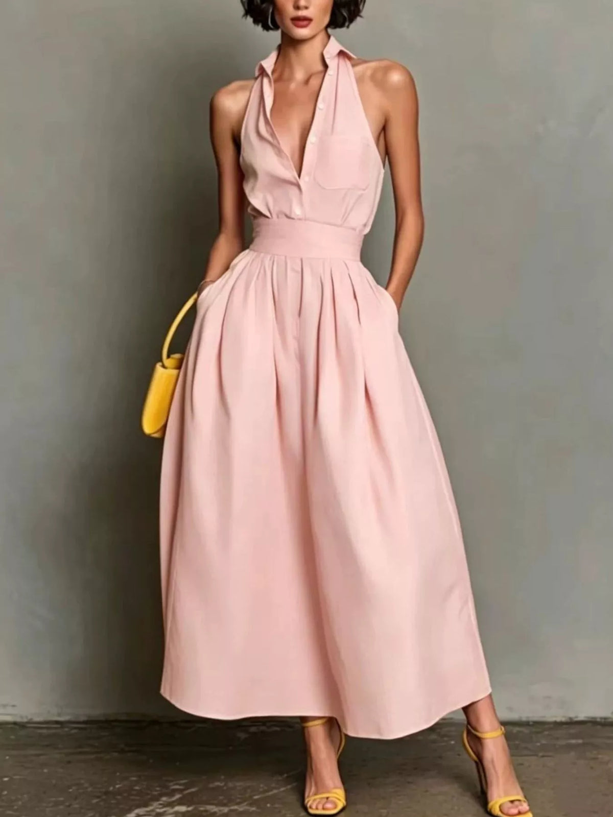 Sleeveless Collared A-Line Midi Dress - Lilixa.store