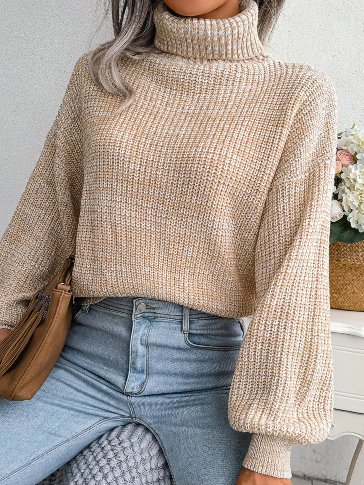 Turtleneck Dropped Shoulder Sweater