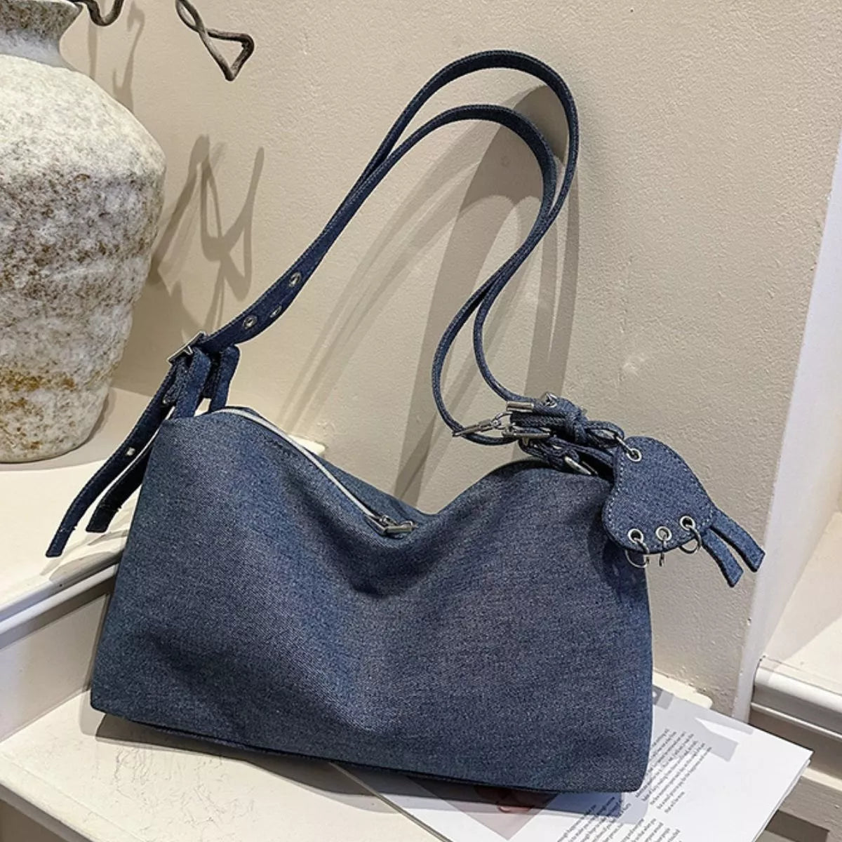 Adjustable Strap Denim Shoulder Bag - Lilixa.store