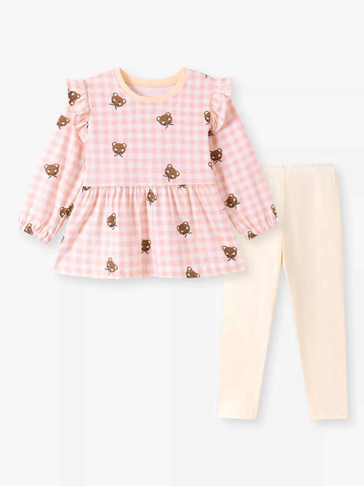 Children's Gingham Bear Print Peplum Top and Leggings Set - Lilixa.store