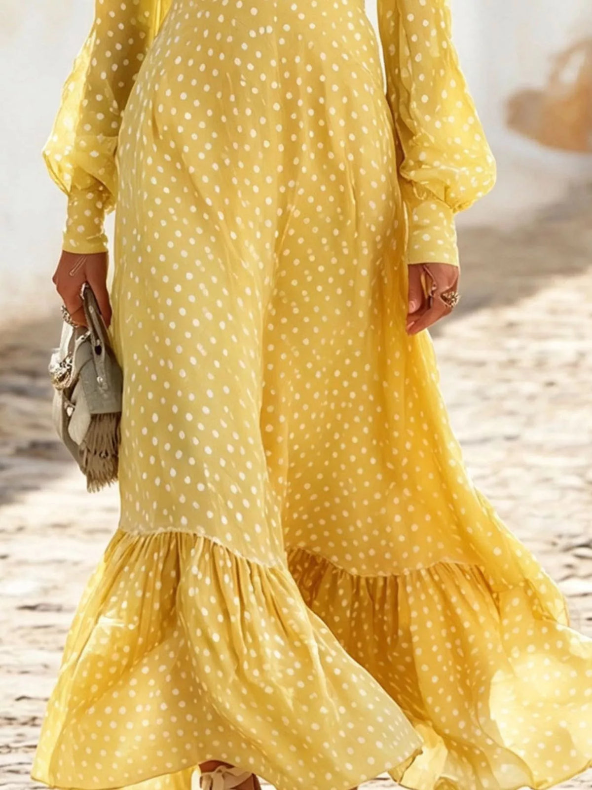 Full Size Polka Dot Ruffle V-Neck Maxi Dress Plus Size - Lilixa.store