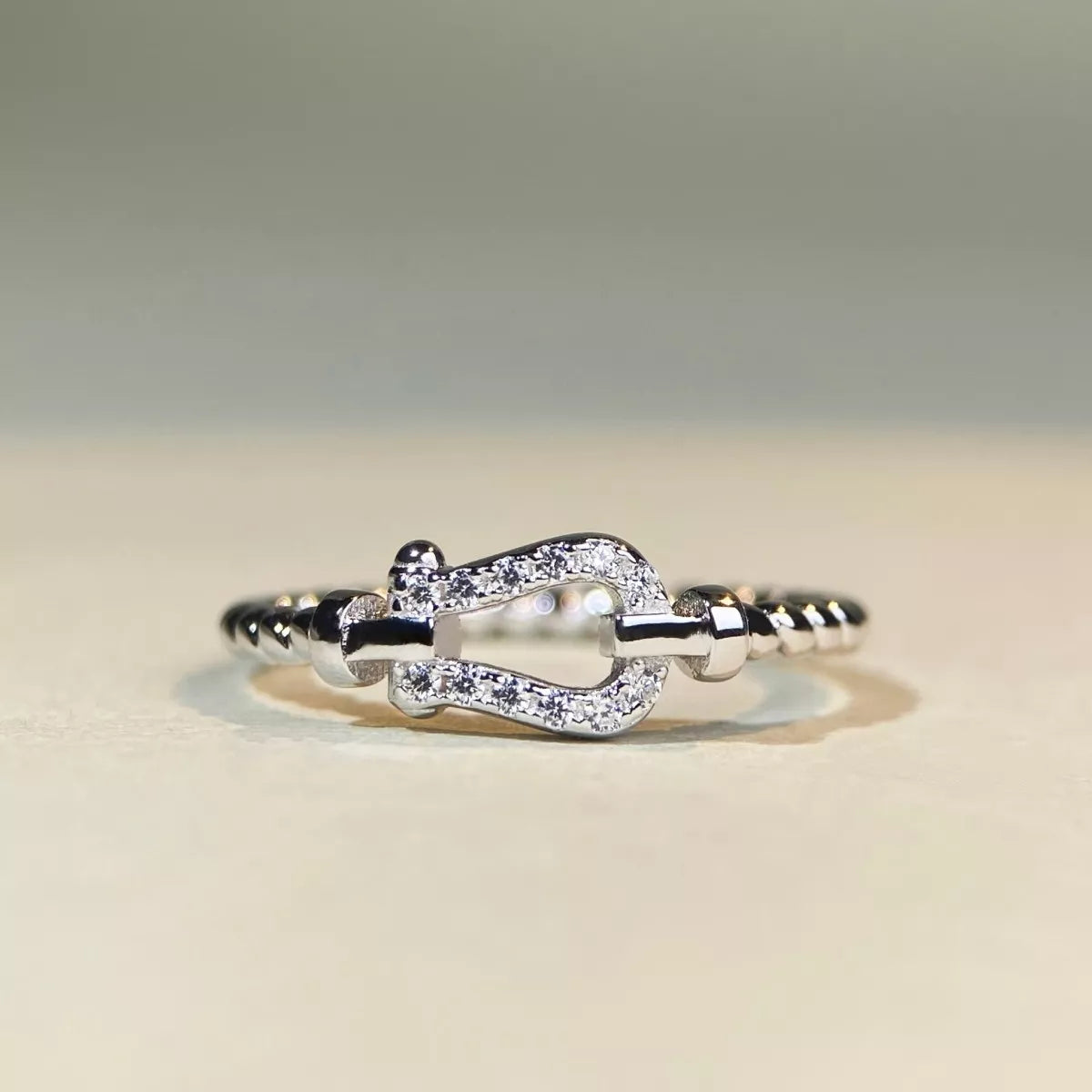 925 Sterling Silver Zircon Horseshoe Shaped Ring, view 4