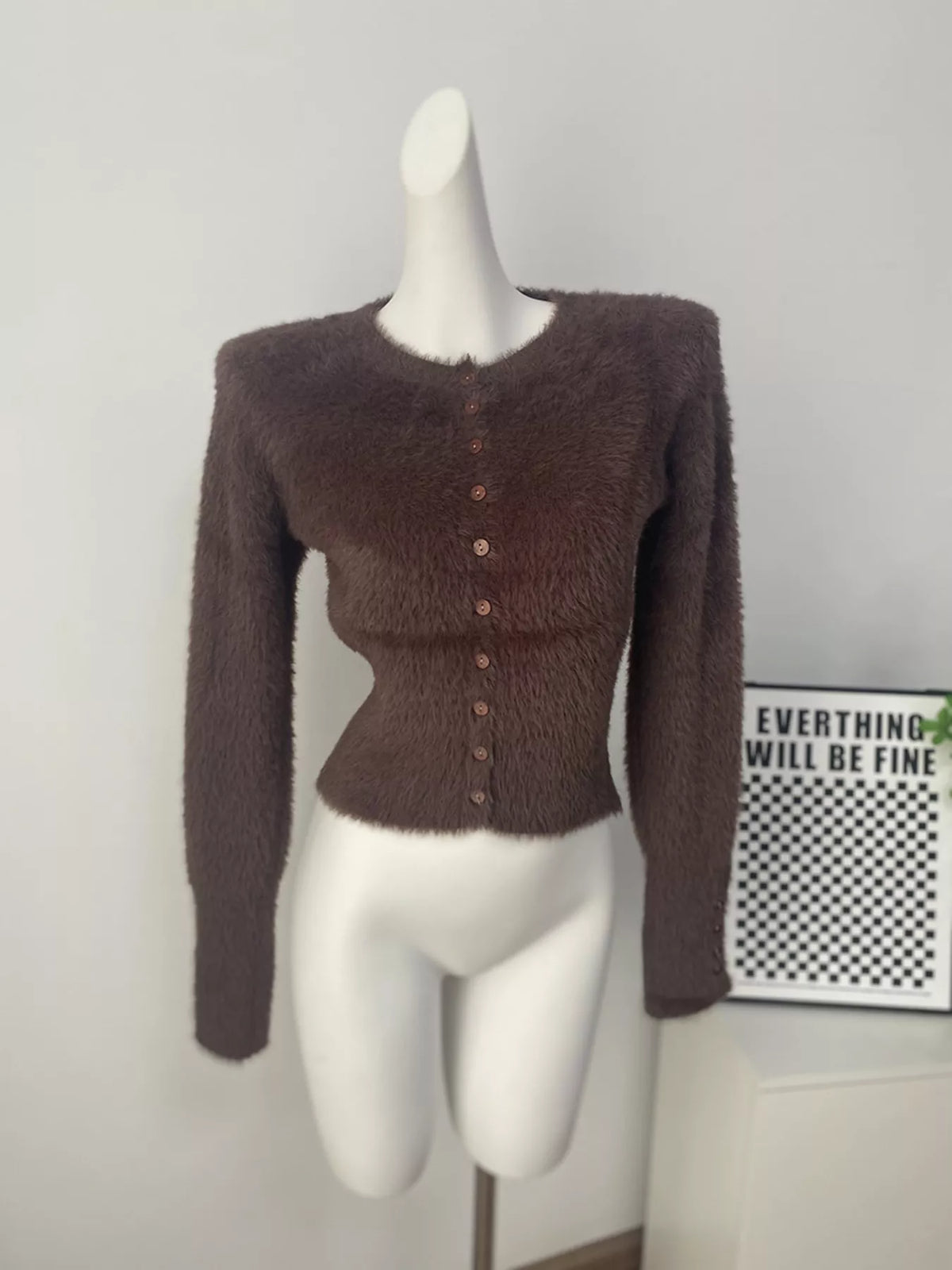 Soft Fuzzy Button-Down Cropped Cardigan, view 21