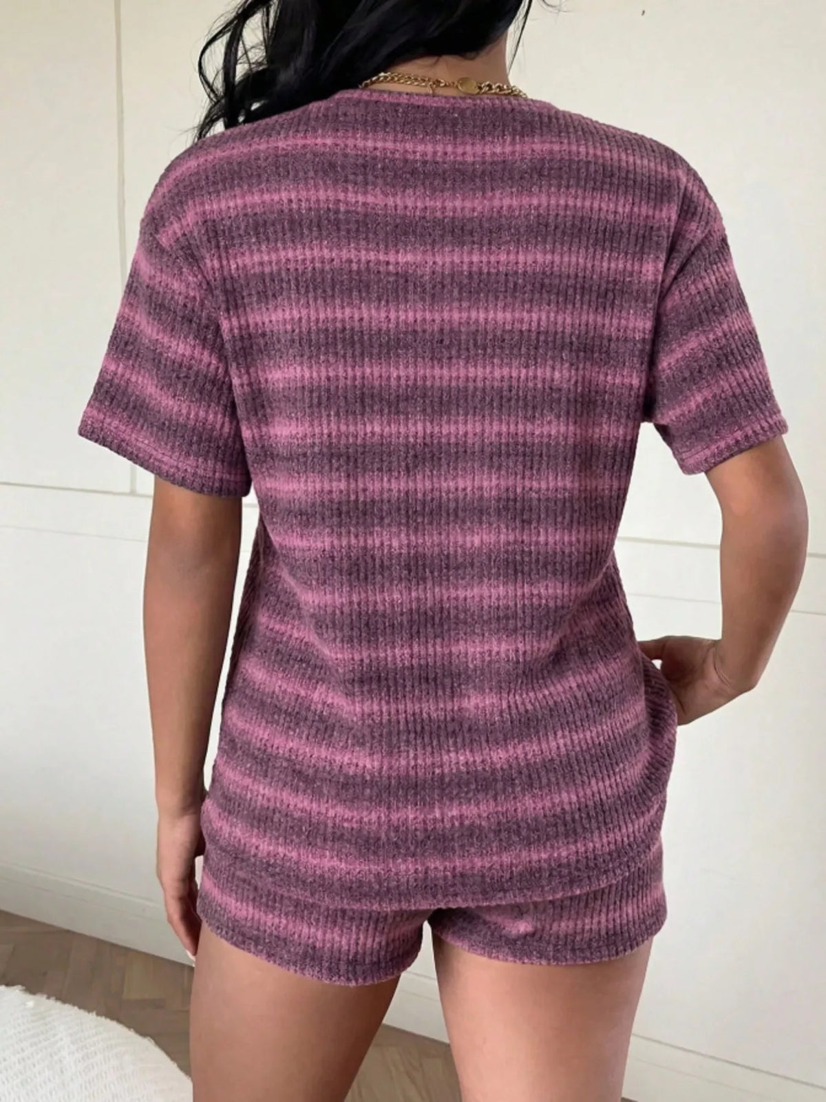 Striped Textured Knit Top and Shorts Set, view 12