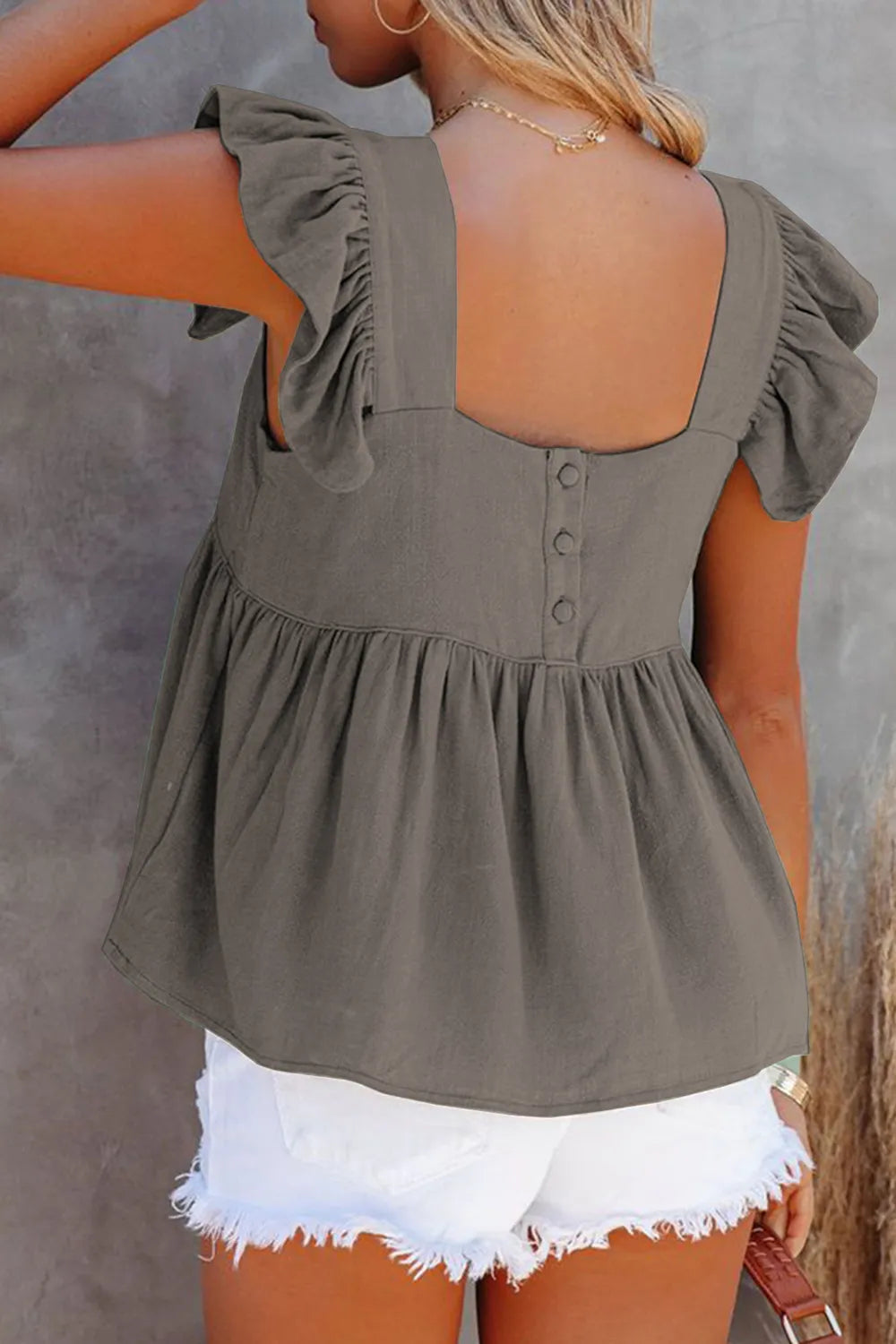 Full Size Ruffled Square Neck Cap Sleeve Blouse - Lilixa.store