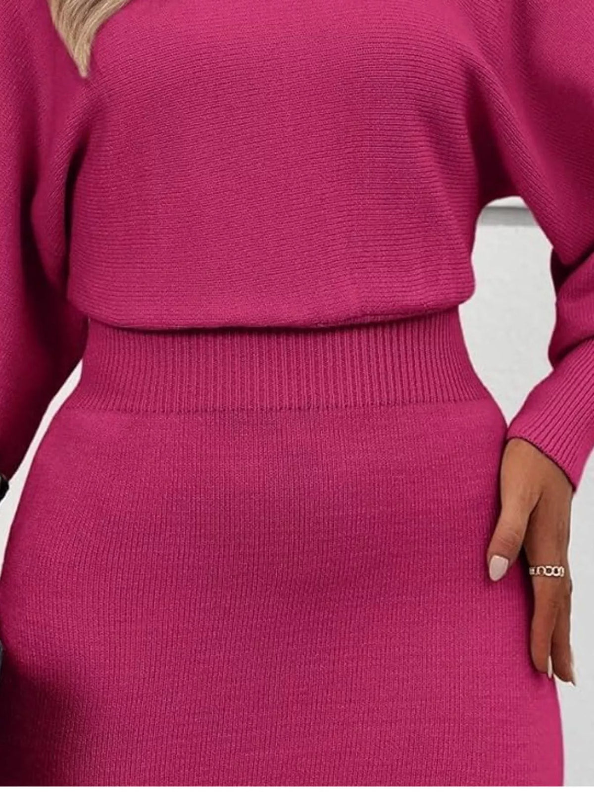 Lantern Sleeve Bodycon Sweater Dress, view 2