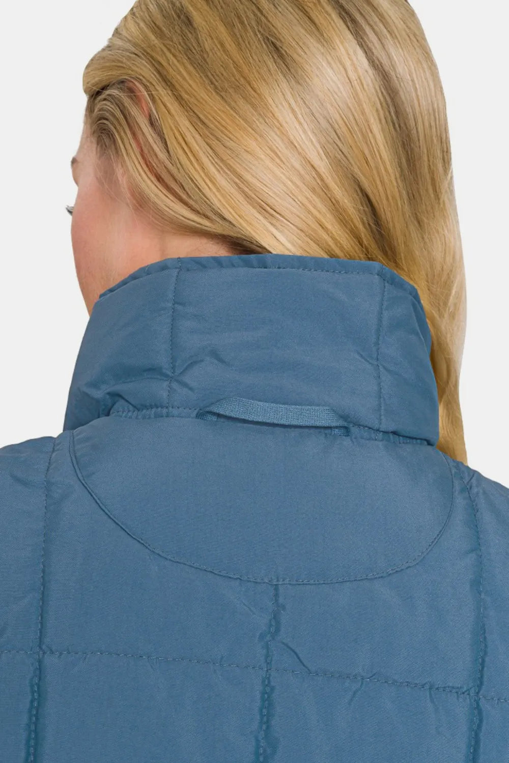 Zenana Zip Up Cropped Puffer Vest with Pockets in Dusty Blue, view 4