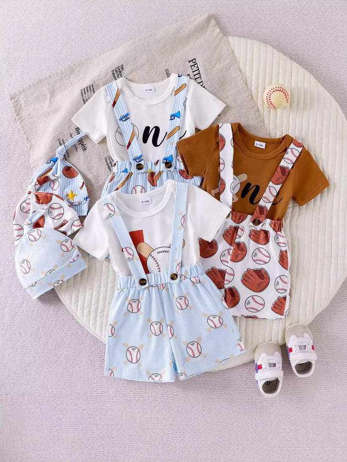 Children's Baseball Themed Bodysuit and Suspender Set - Lilixa.store
