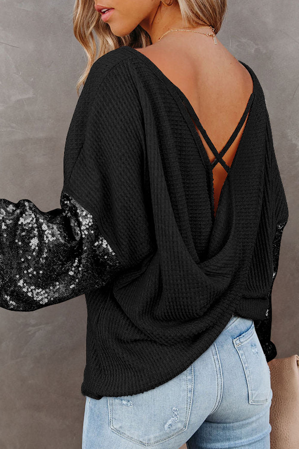 Sequin Waffle-Knit Blouse, view 2