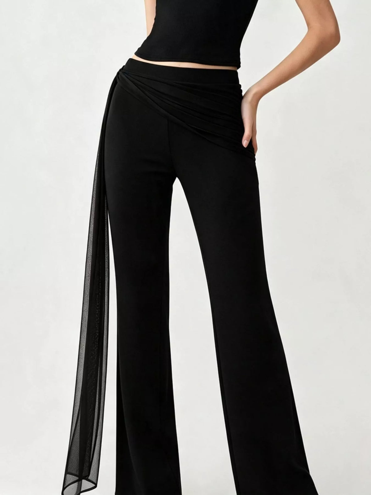 Draped Mesh Flare Pants