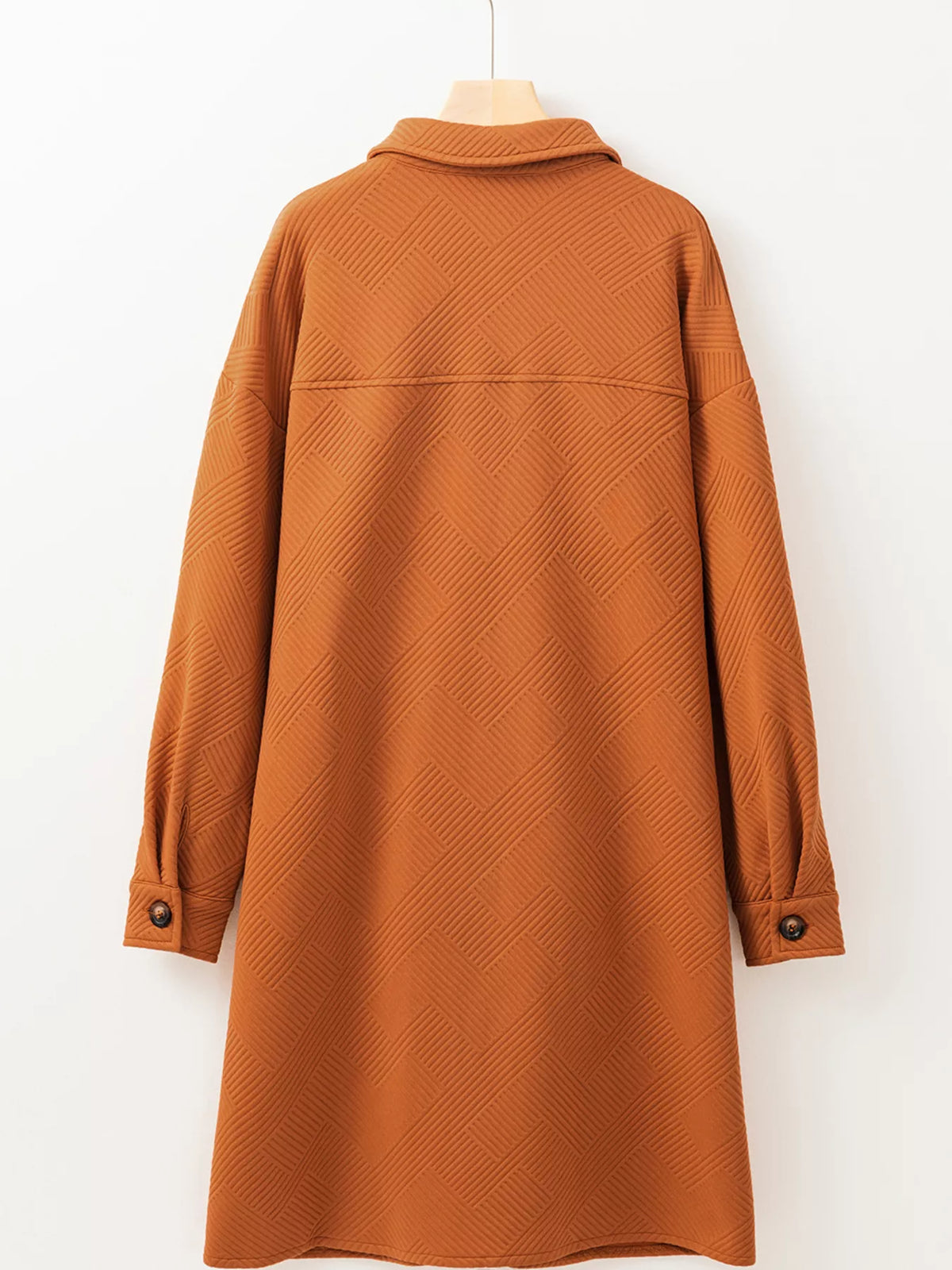 Textured Collared Drop Shoulder Buttoned Front Coat in Caramel, view 4