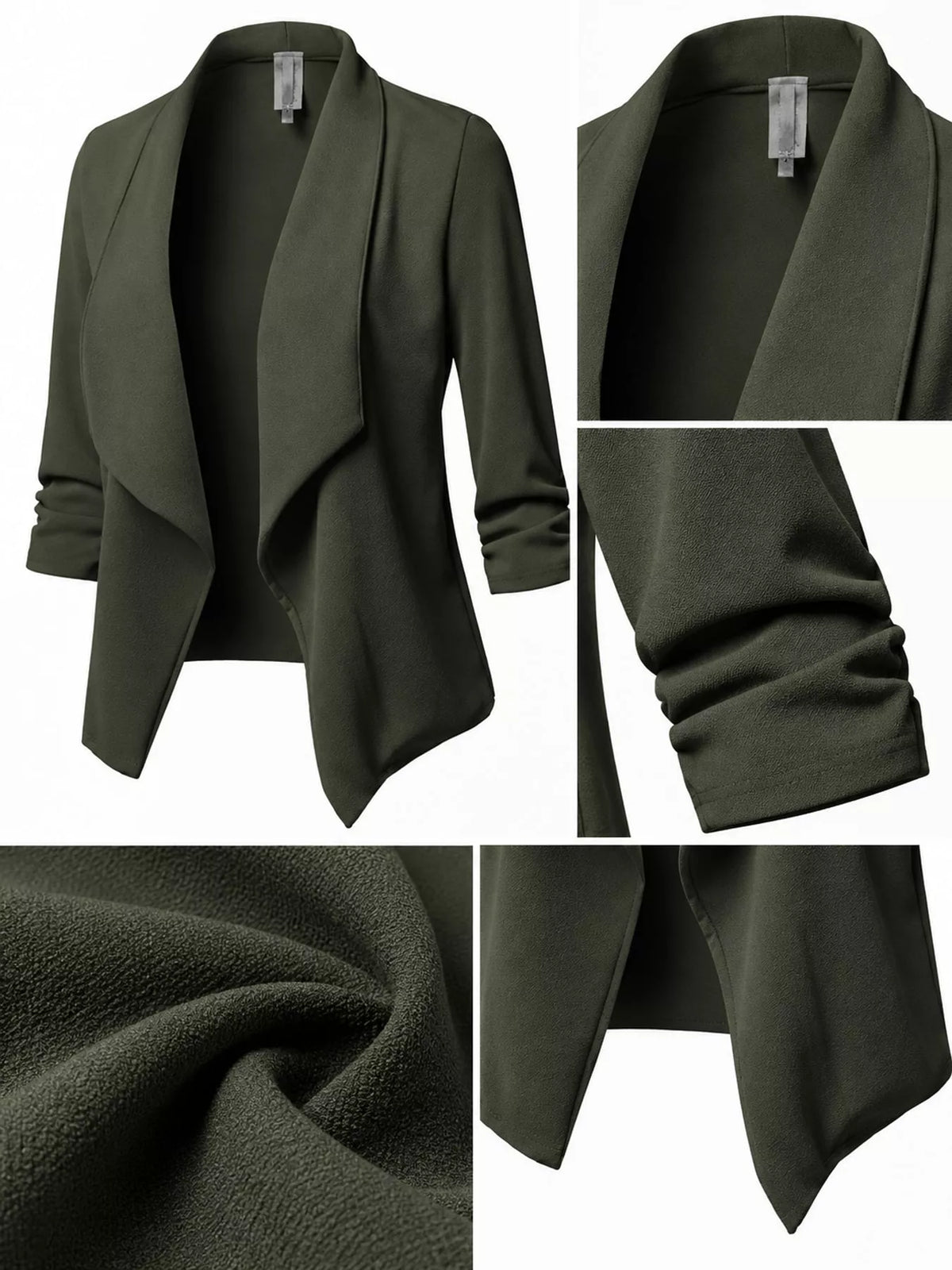 Full Size Open Front Drape Blazer with 3/4 Ruched Sleeves Plus Size, view 13