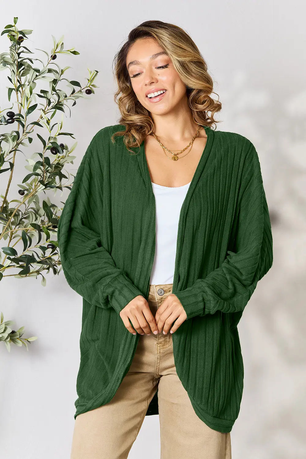 Basic Bae Full Size Ribbed Cocoon Cardigan - Lilixa.store