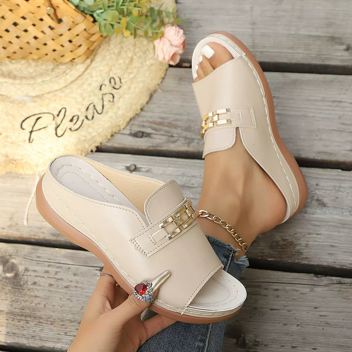 Peep Toe Wedge Sandals
