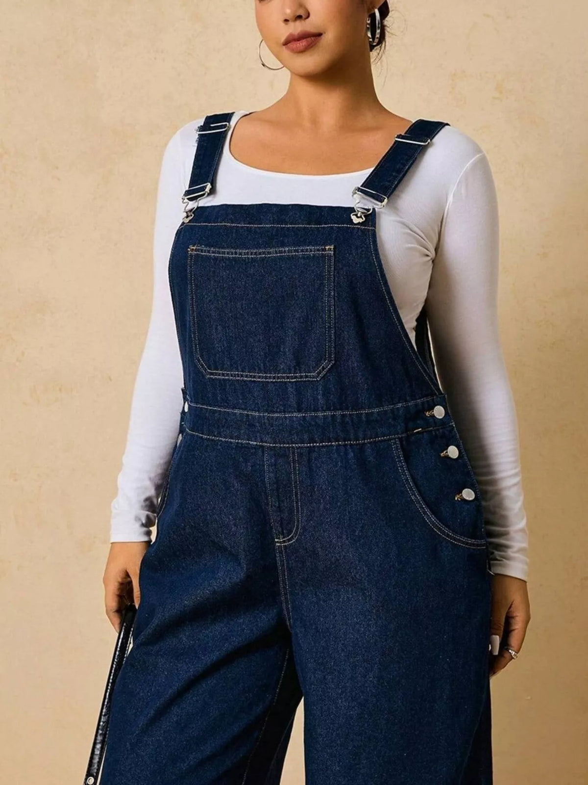 Plus Size Adjustable Strap Wide-Leg Denim Overalls