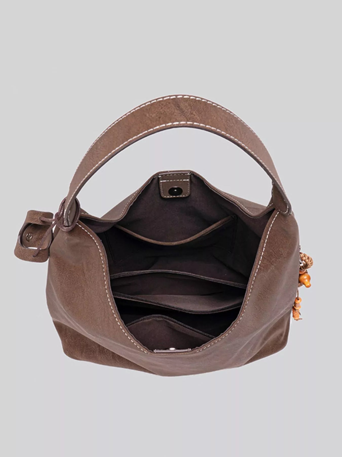 Suede Hobo Shoulder Bag with Decorative Tassel in Brown, view 9