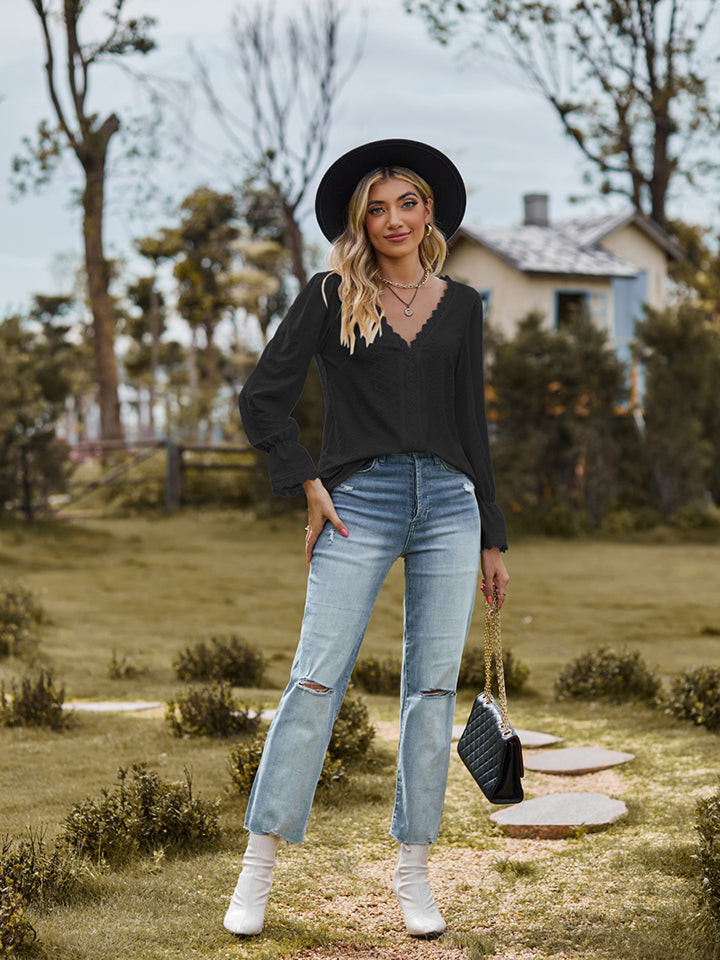 V-Neck Flounce Sleeve Blouse, view 8