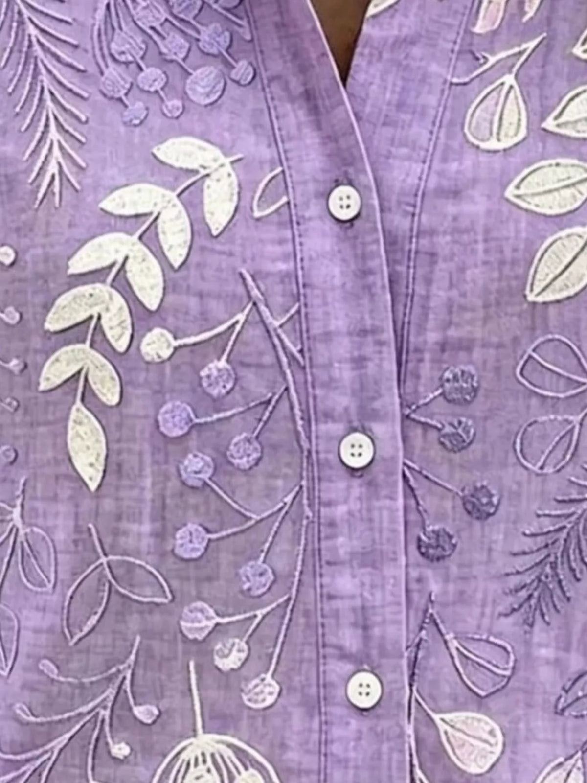 Full Size Leaf Embroidered Button-Down Shirt Plus Size, view 5