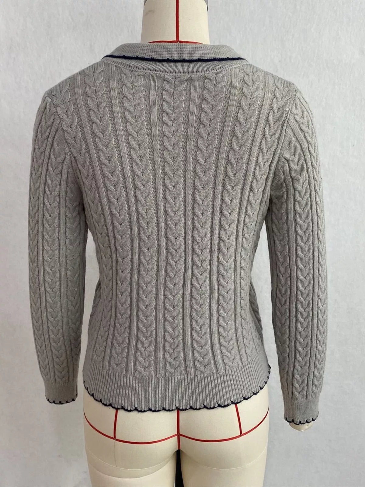 Cable Knit Polo Collar Button-Up Cardigan, view 5