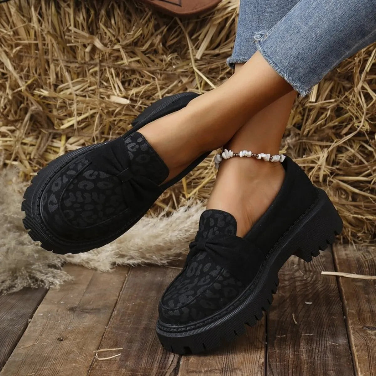Leopard Round Toe Platform Slip-Ons, view 2