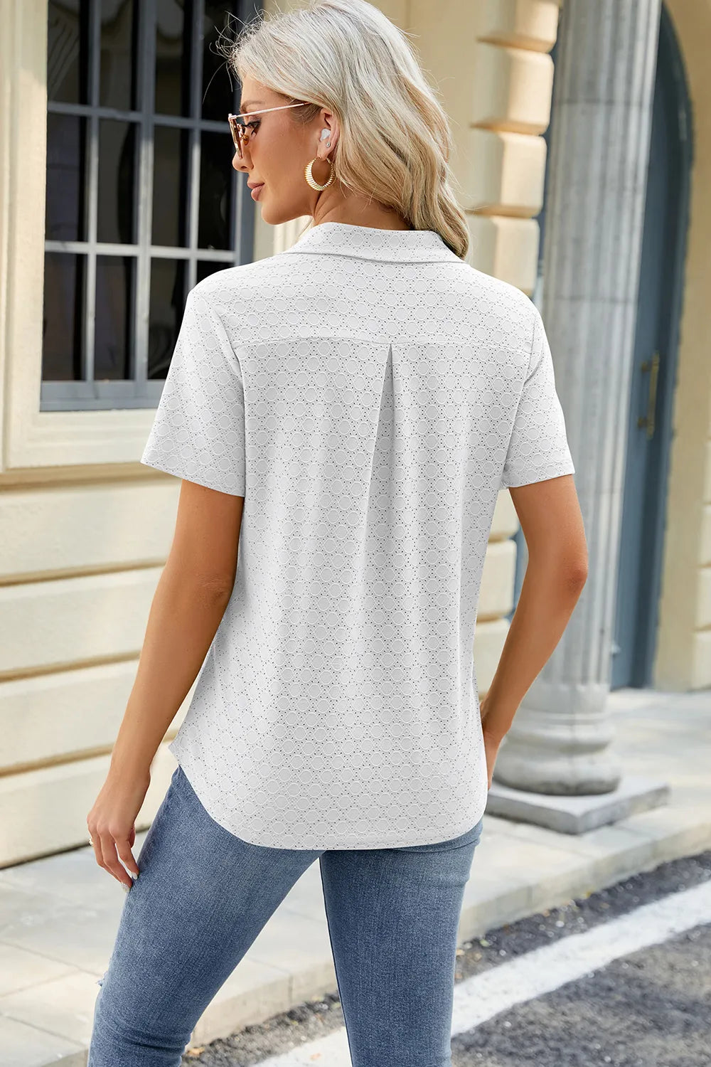 Pocketed Johnny Collar Short Sleeve Blouse - Lilixa.store